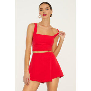 Lulus Exceptionally Styled Red Lace-up Two-piece Skort Romper - Size XS